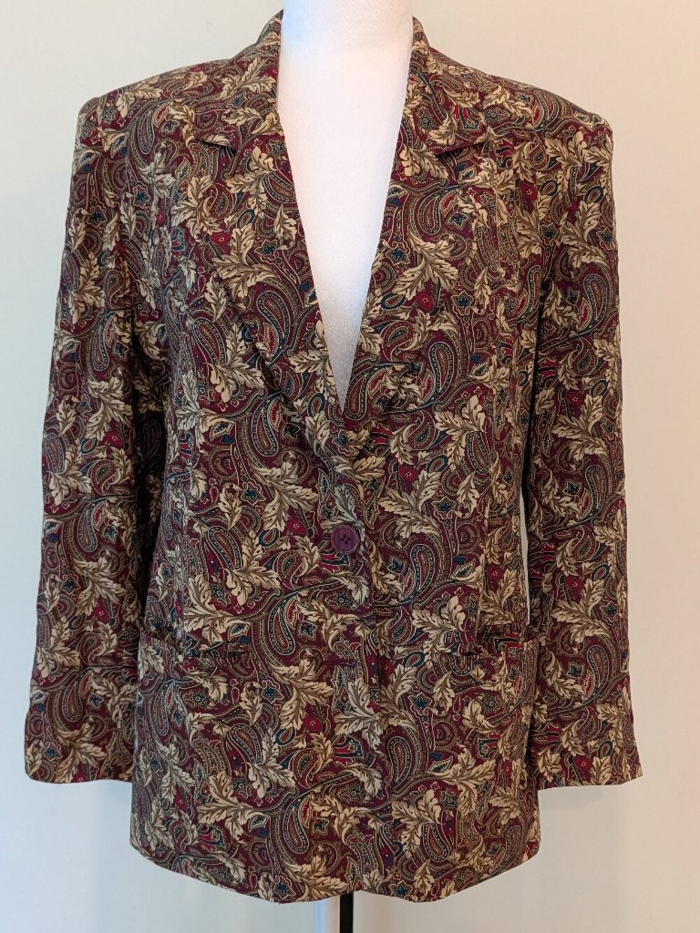100% Silk Paisley Blazer Burgundy  | Vintage Talbots  | Sz 6 Petite